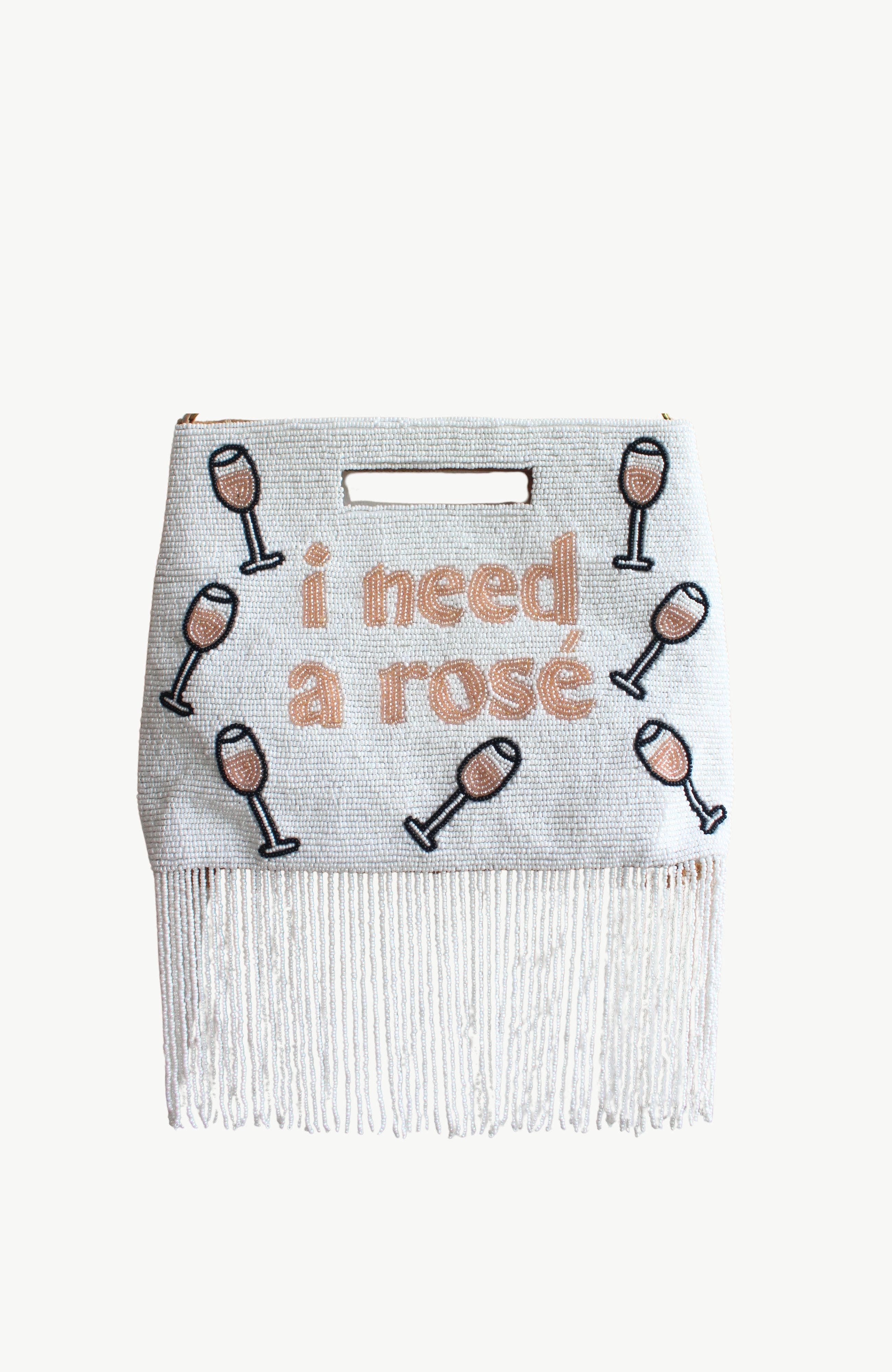 Island to East Side I Need a Rosé Handle Pouch, Fringe, Main, color, White