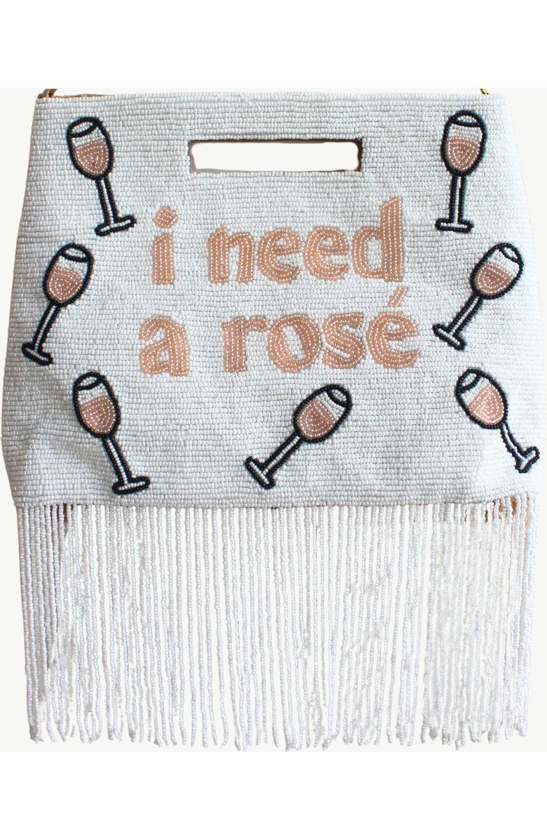 Island to East Side I Need a Rosé Handle Pouch, Fringe, Main, color, White