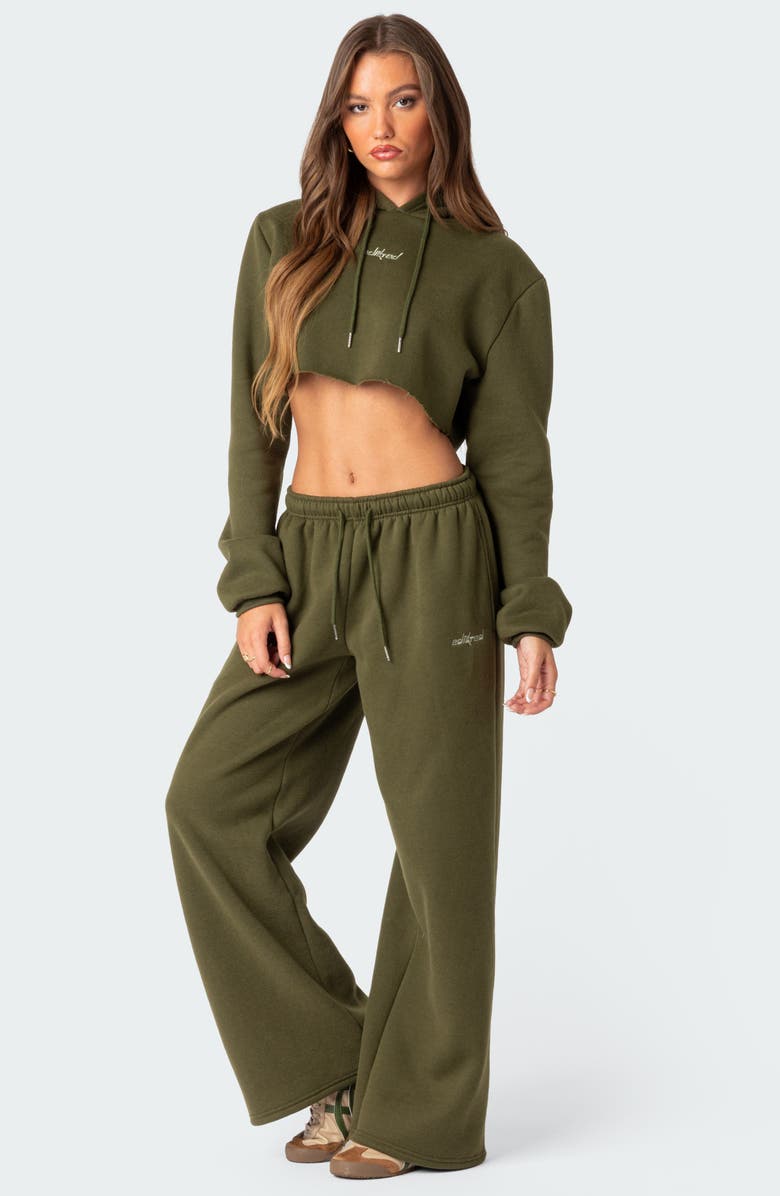 EDIKTED Breanna Cotton Blend Crop Hoodie, Alternate, color, Olive