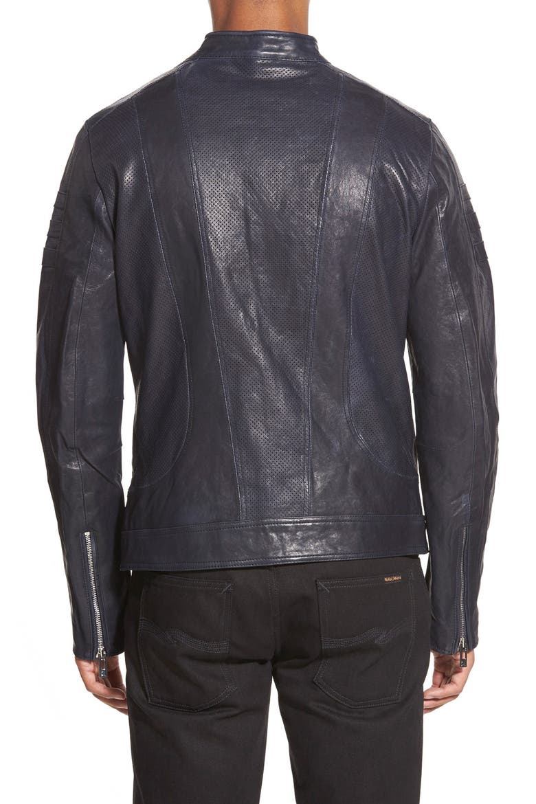 Café Racer Leather Jacket, Alternate, color, NAVY