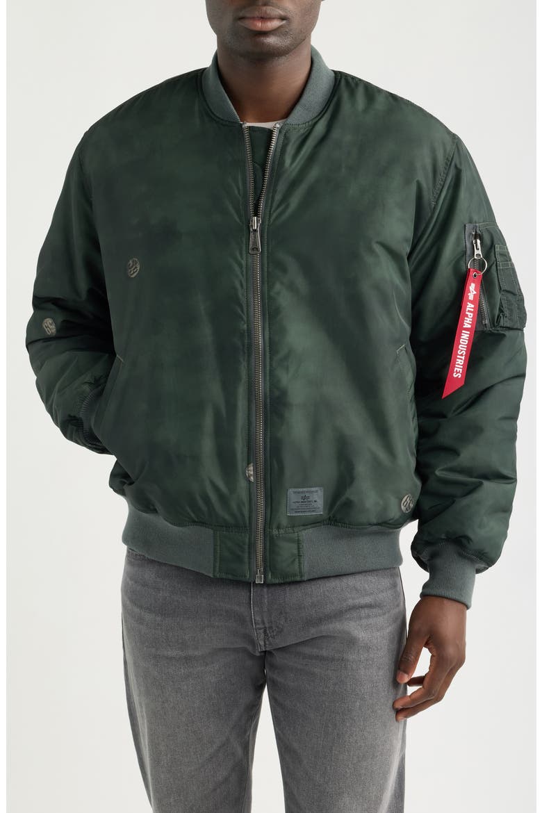 MA-1 Relaxed Bomber Jacket, Alternate, color, DEEP FOREST PIN PRINT