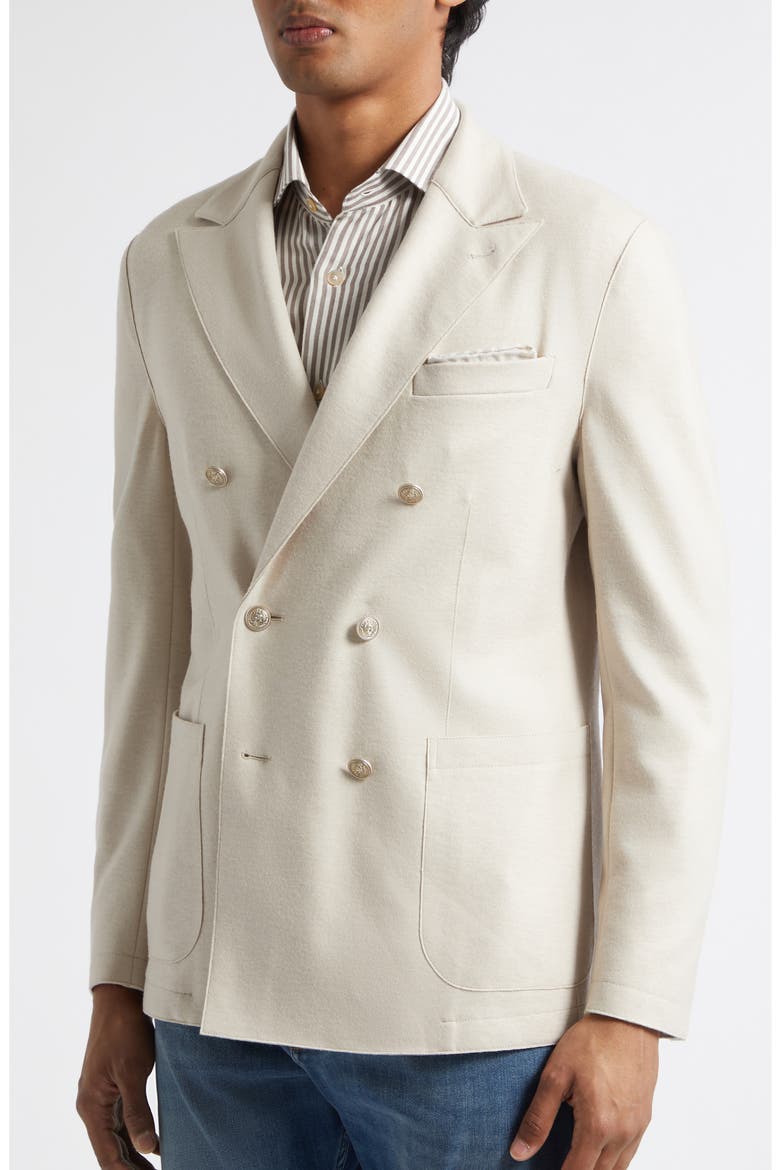 Double Breasted Tan Knit Wool Blend Peak Lapel Sport Coat, Alternate, color, 02 SAND