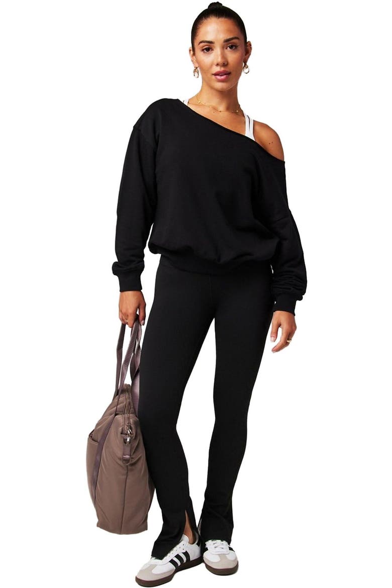 Women's Year Round Terry Off Shoulder Sweatshirt, Alternate, color, Black