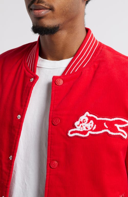 Icecream Hounds Corduroy Varsity Jacket In Racing Red