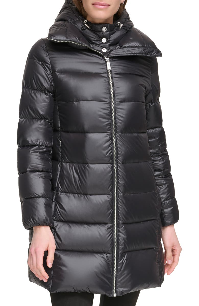 Calvin Klein Water Resistant Packable Hooded Puffer Coat with Removable Bib Insert, Main, color,
