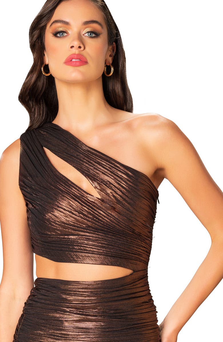 Dress the Population Kielo Cutout One-Shoulder Minidress, Alternate, color, Bronze