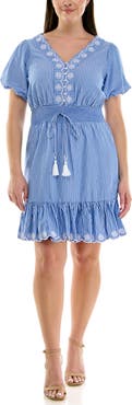 Nanette Lepore Embroidered Eyelet Puff Sleeve Cotton Dress