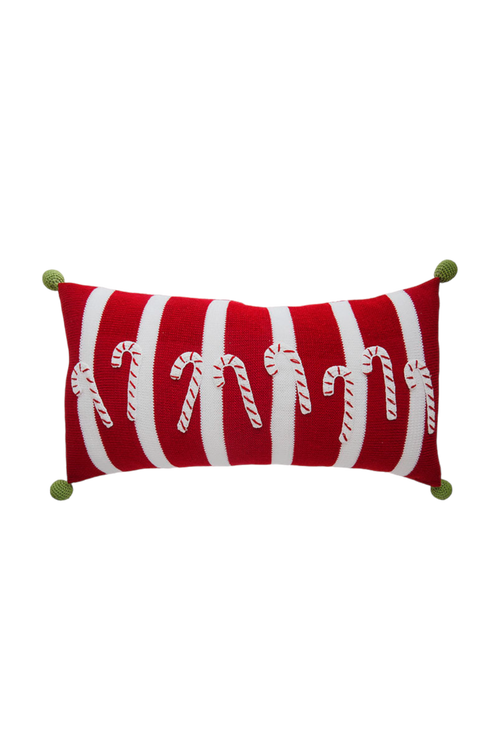 Melange Collection Candy Cane Lumbar Pillow in Red 