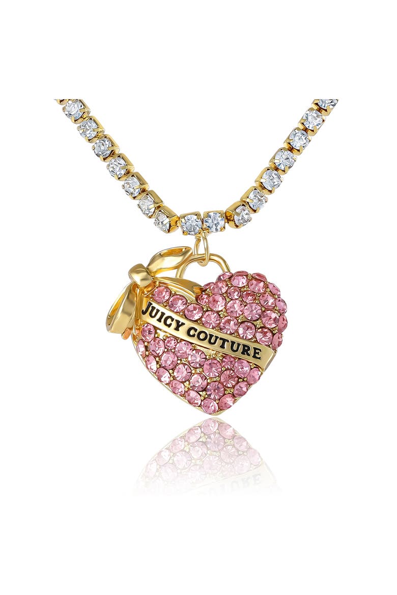 Pink Pavé Heart Pendant Necklace, Gold-Tone, Main, color, Pink, Clear