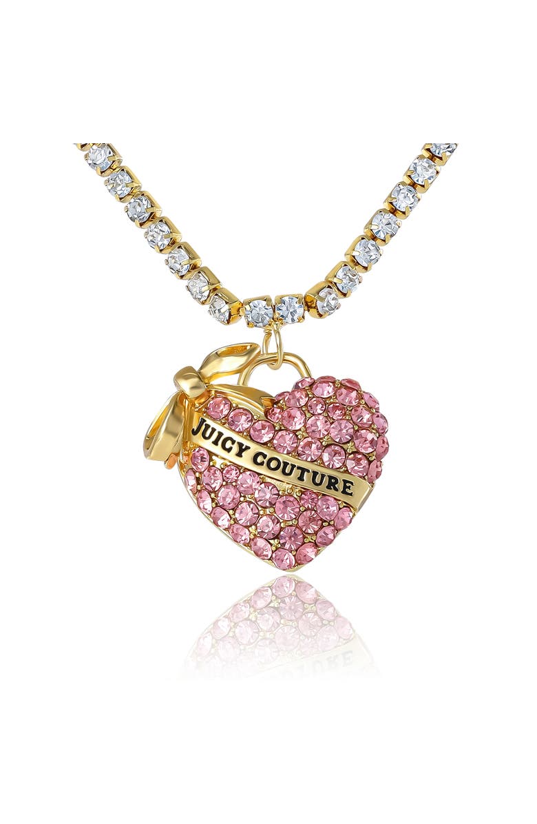 Juicy Couture Pink Pavé Heart Pendant Necklace, Gold-Tone, Main, color, Pink, Clear