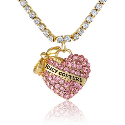 Pink Pavé Heart Pendant Necklace, Gold-Tone