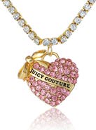 Juicy Couture Pink Pavé Heart Pendant Necklace, Gold-Tone