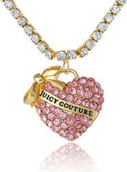 Juicy Couture Pink Pavé Heart Pendant Necklace, Gold-Tone