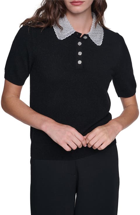Beaded Collar Wool Blend Sweater