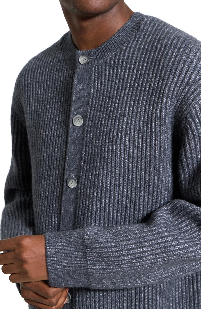 Theory Oversize Ribbed Wool & Cotton Crewneck Cardigan, Alternate, color, Grey Melange