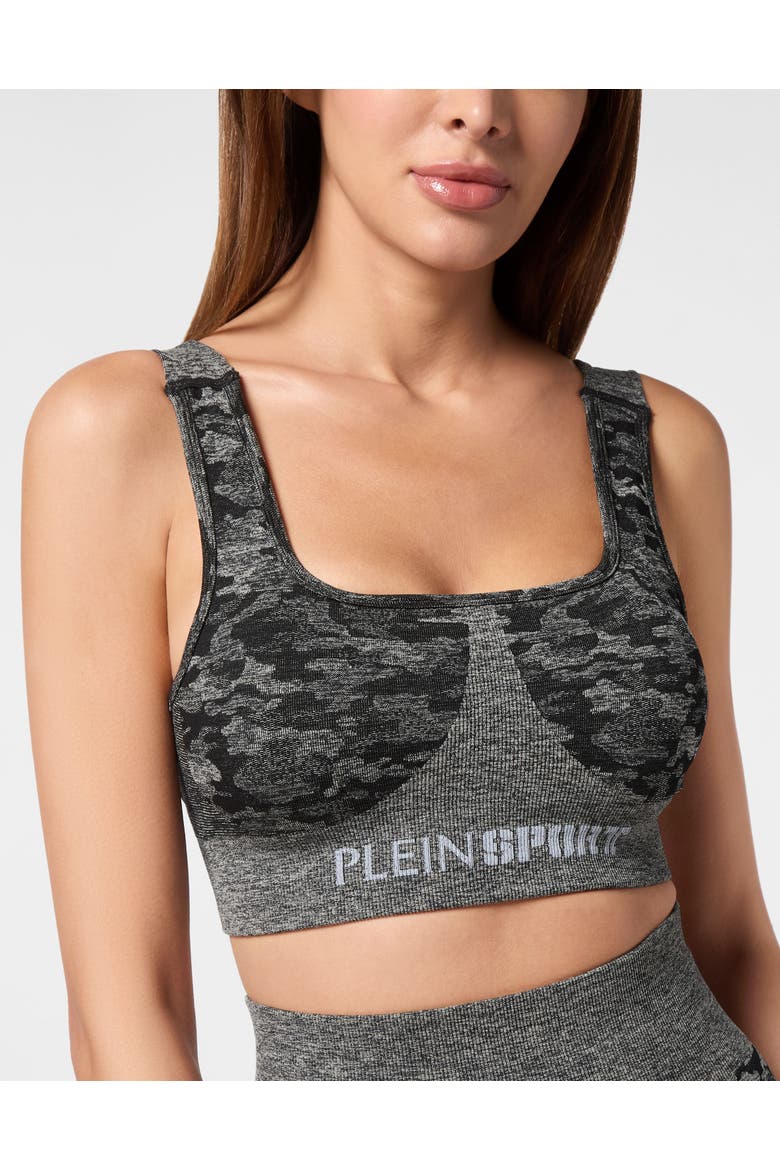 Seamless Crossed Straps Sport Bra Logo Women, Alternate, color, black