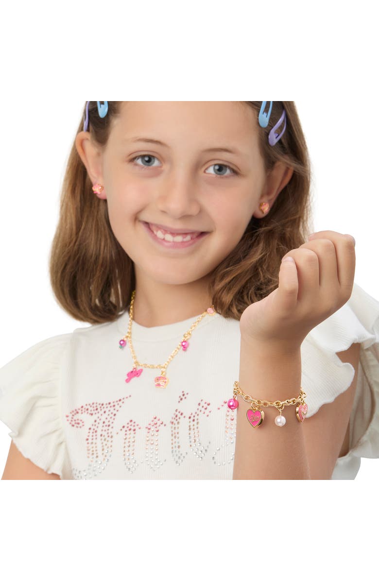 Juicy Couture Kids Gold-Tone Charm Bracelet with Heart Pendants, Alternate, color, Gold, Pink