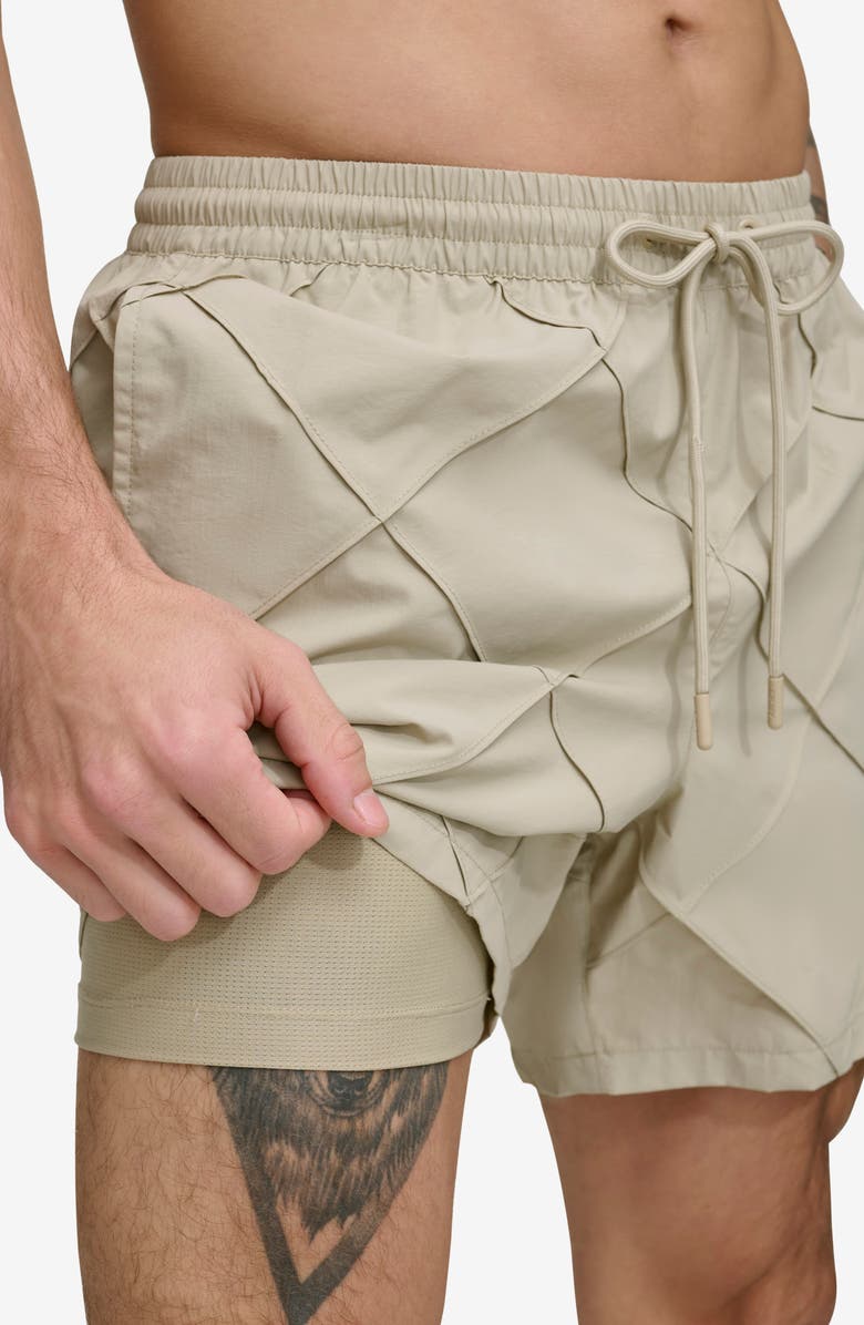 DKNY Diamond Pintuck Swim Trunks, Alternate, color, Tan