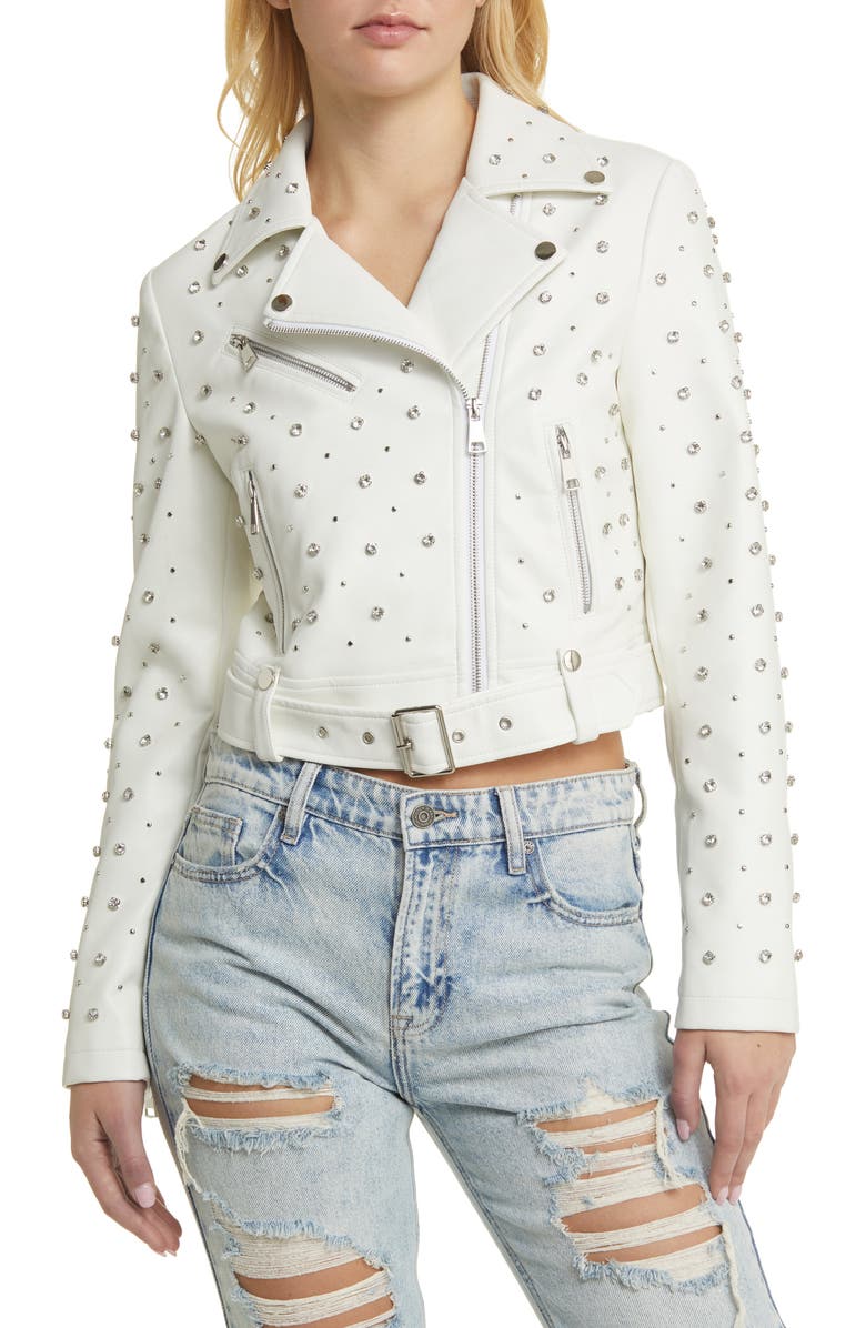 AZALEA WANG Stud Detail Faux Leather Moto Jacket, Alternate, color, 