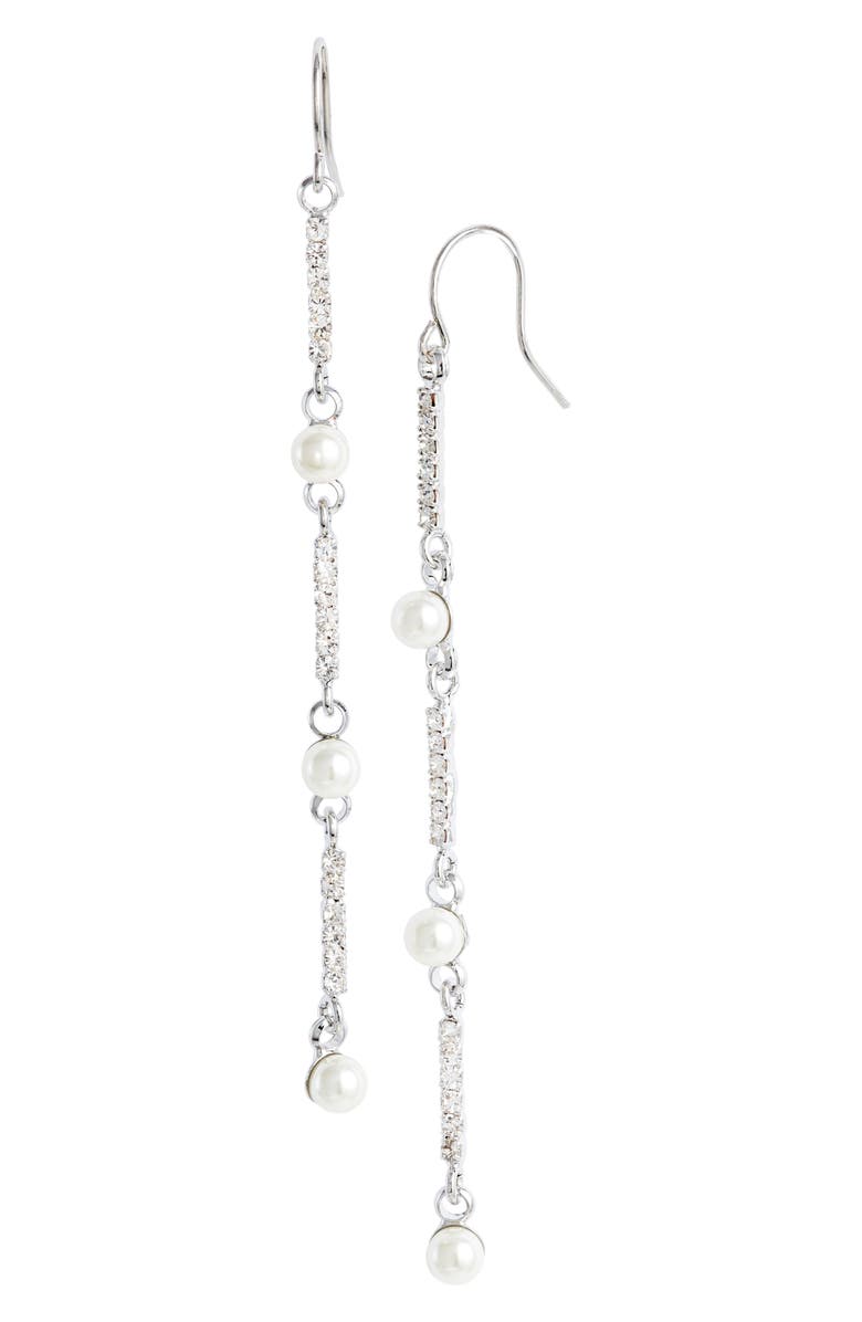 CRISTABELLE Imitation Pearl & Crystal Linear Earrings, Main, color, 