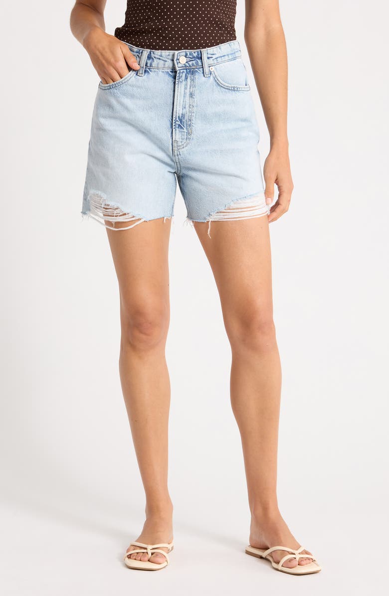 Reformation Saige High Waist Raw Hem Denim Cutoff Shorts, Main, color, Dory