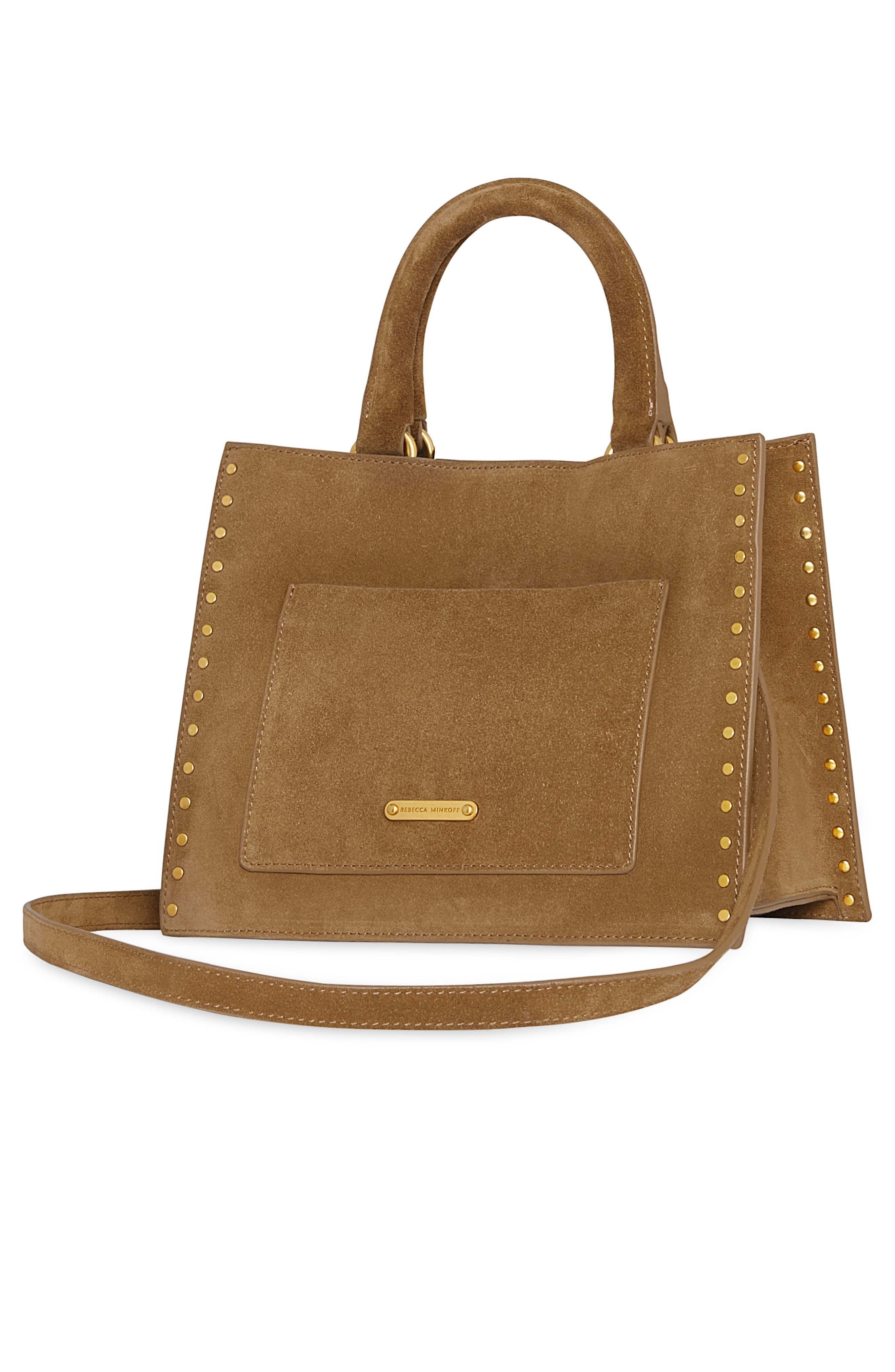 Rebecca Minkoff Small Darren Suede Tote Bag, Alternate, color, Praline