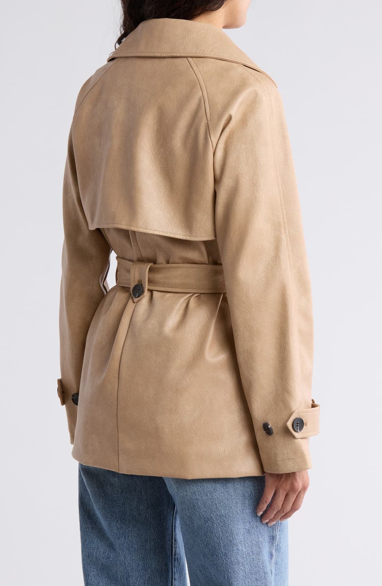 Faux Leather Mid Length Trench Coat