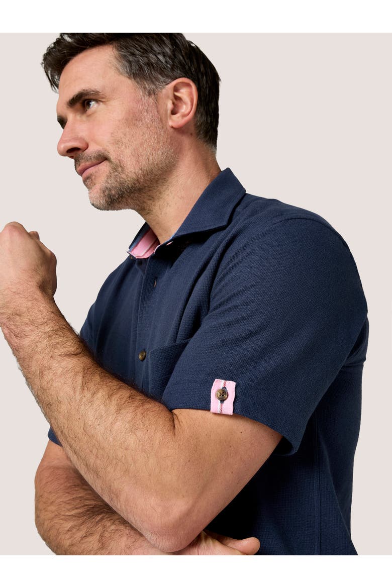 Cotton Short Sleeve Sack Weave Shirt, Alternate, color, Navy