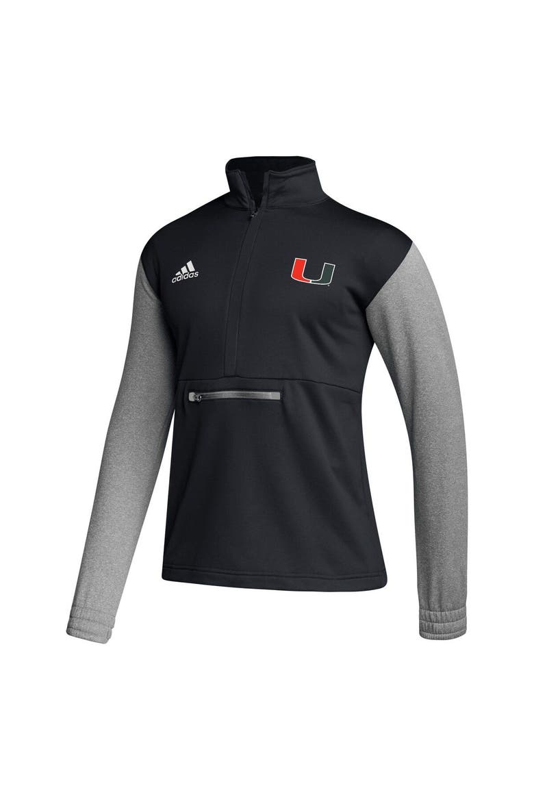 Men's adidas Black Miami Hurricanes Sideline AEROREADY Half-Zip Top, Alternate, color, Black