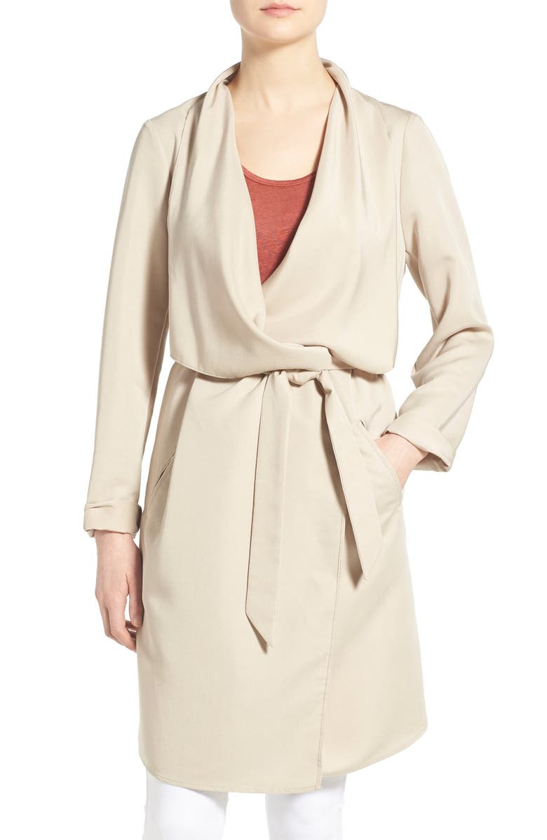 Kensie Belted Drape Front Trench Coat, Main, color, 