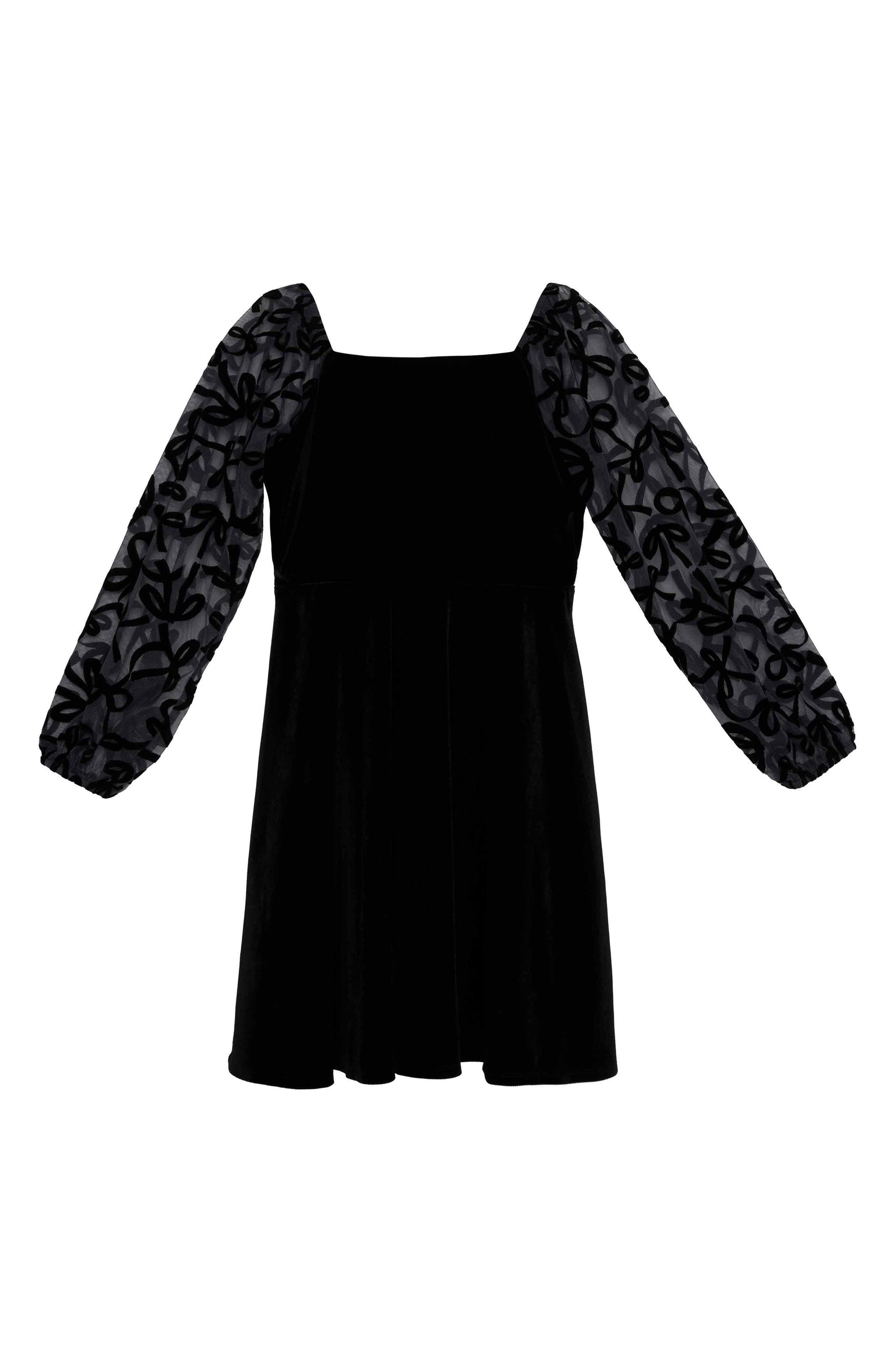 Kids' Flocked Sleeve Velvet Skater Dress