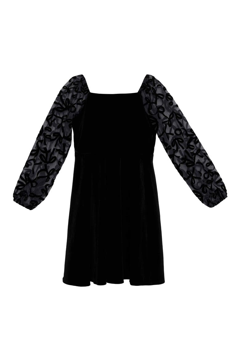 Kids' Flocked Sleeve Velvet Skater Dress, Main, color, BLACK