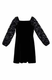 Kids' Flocked Sleeve Velvet Skater Dress