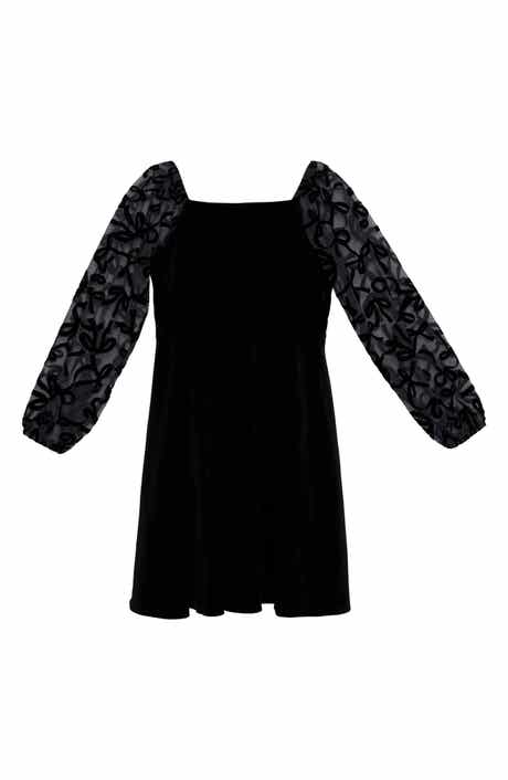 Kids' Flocked Sleeve Velvet Skater Dress