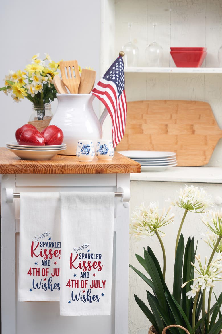 Sparkler Kisses And July 4th Wishes Kitchen Towel, Alternate, color, White