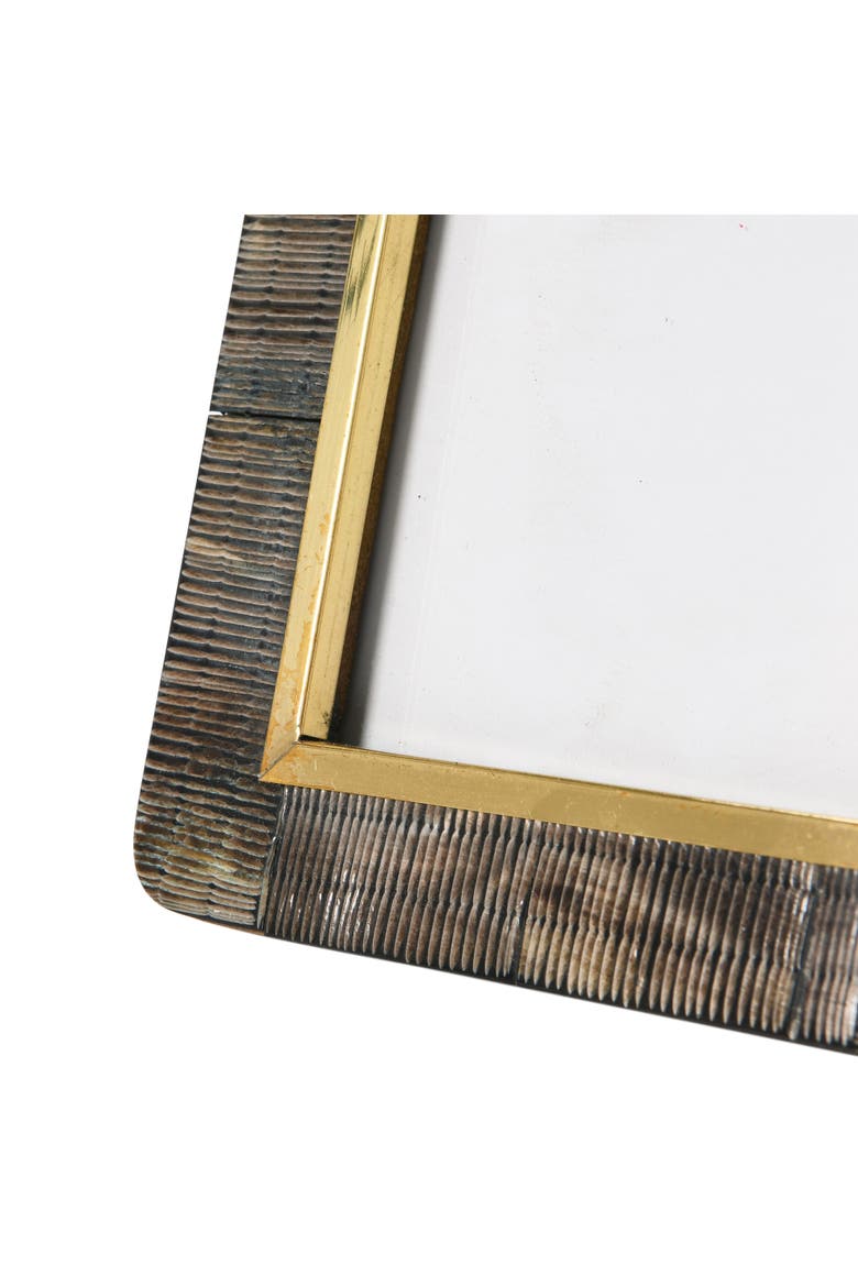 Hand-Carved Horn Photo Frame with Brass Border, Alternate, color, Black