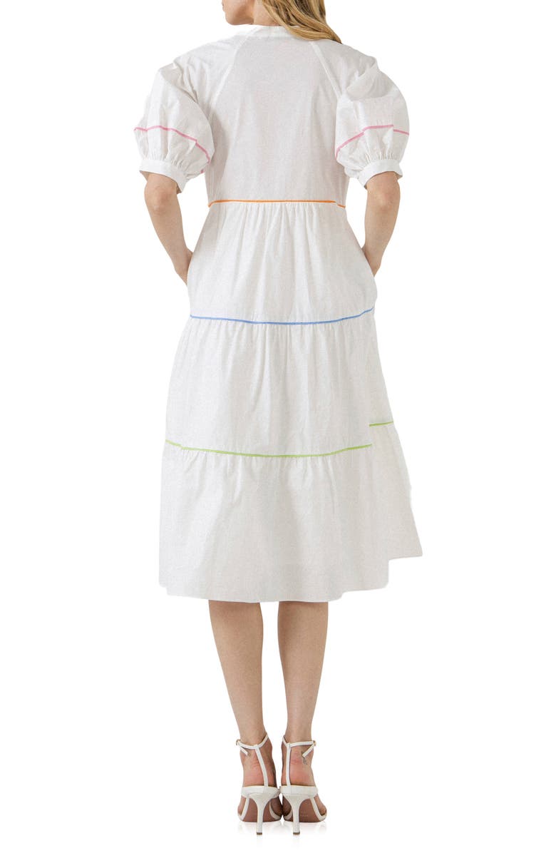 English Factory Tiered Puff Sleeve Cotton Midi Dress, Alternate, color, 