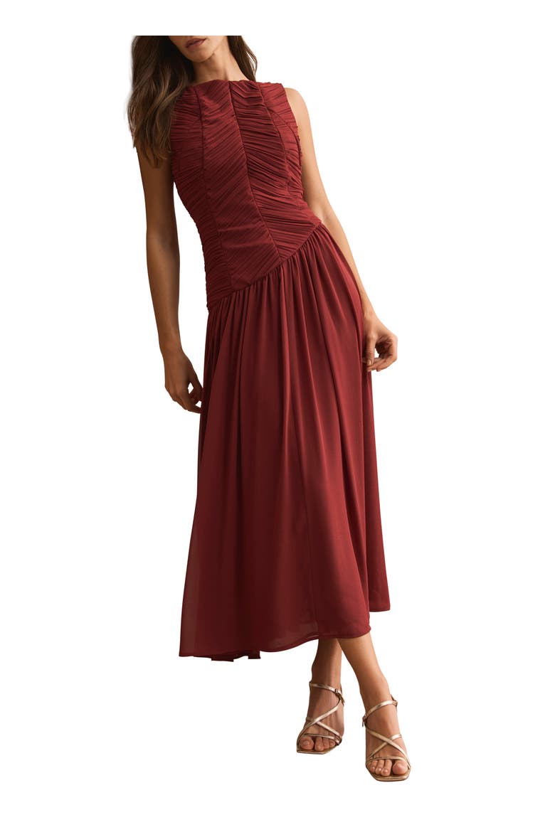 Ruched Detail Midi Dress, Alternate, color, Burgundy