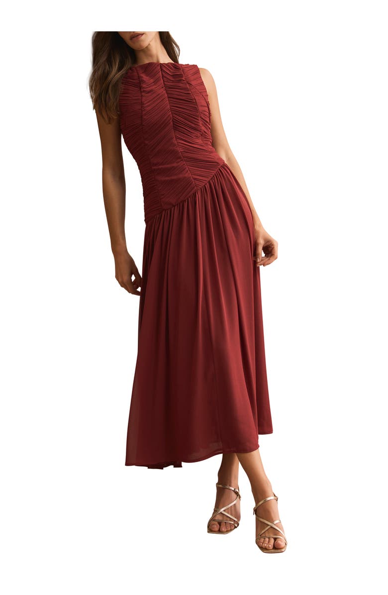 MINT VELVET Ruched Detail Midi Dress, Alternate, color, Burgundy