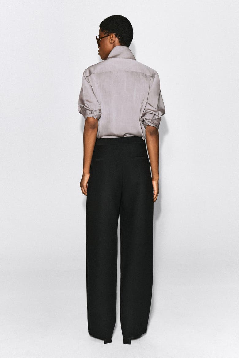 Topstitched Barrel-leg Pants, Alternate, color, BLACK