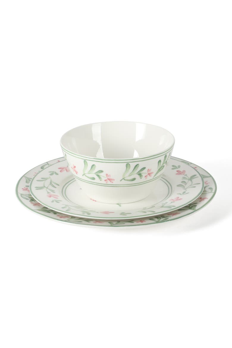 Maiden Crown 12-Piece Vegan Bone China Dinnerware Set, Floral Plates & Bowls, Service for 4, Alternate, color, Multicolor
