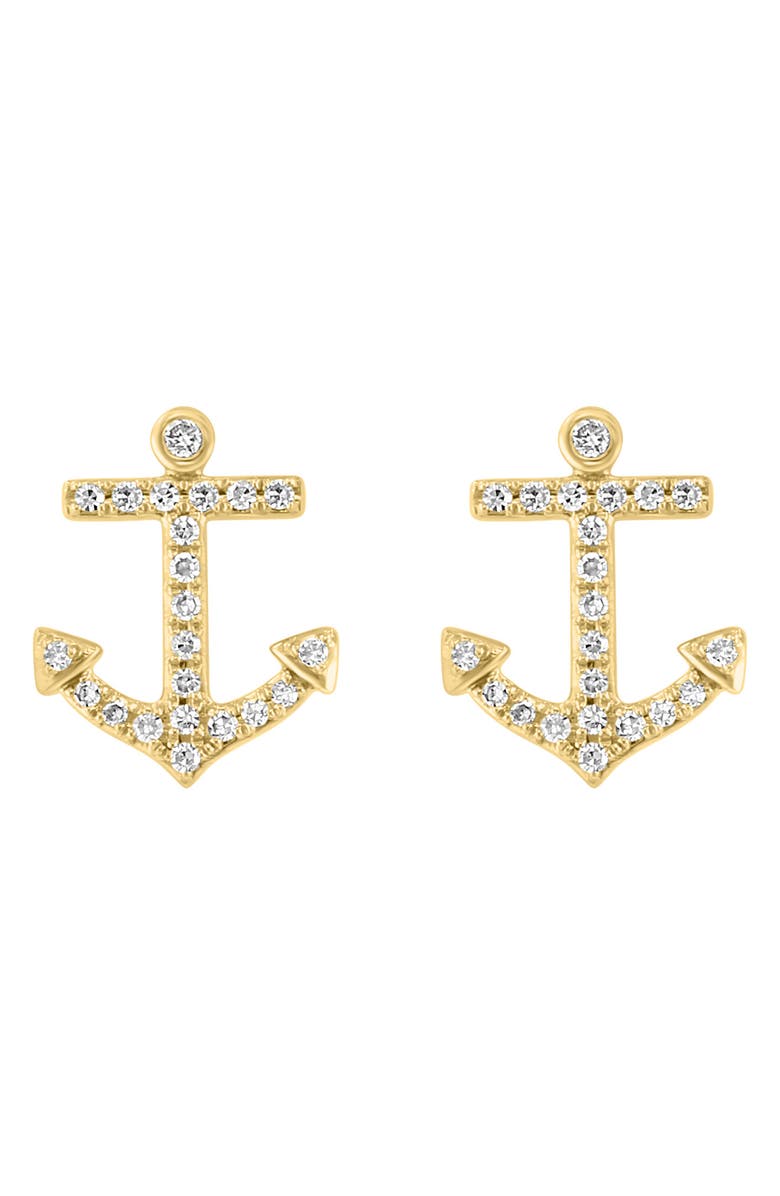 EFFY 14K Yellow Gold Pavé Diamond Anchor Stud Earrings - 0.18ct., Alternate, color, Yellow Gold