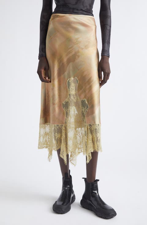 Hiss Crepe & Lace Midi Skirt
