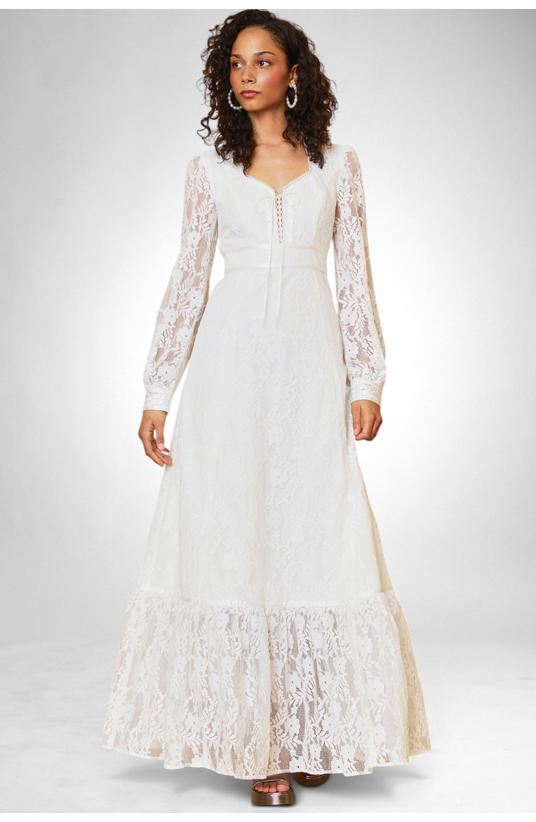 ModCloth Beth Lace Corselette Maxi Dress, ModCloth x Gunne Sax, Main, color, Cloud Dancer