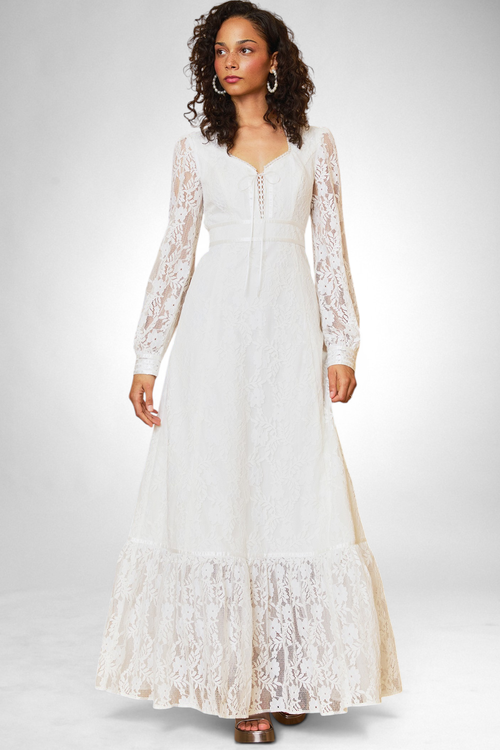 Modcloth Beth Lace Corselette Maxi Dress,  X Gunne Sax In White