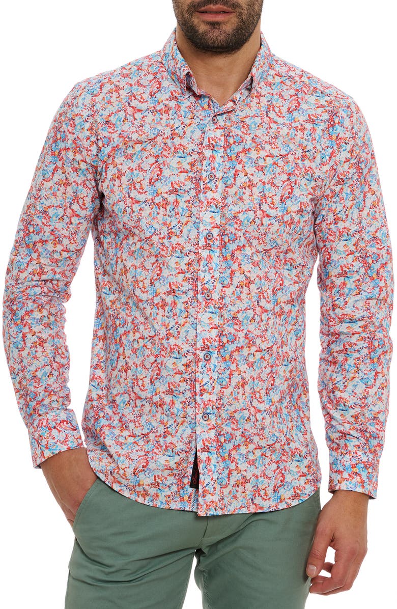 Robert Graham Kamari Tailored Fit Paisley Cotton Button-Up Shirt, Main, color, 