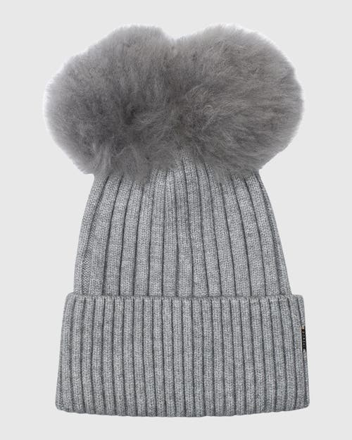 Gorski Knit Hat With Double Toscana Lamb Pompom In Gray