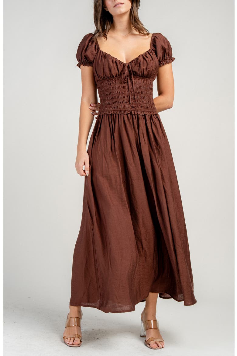 Smocked Drop Waist Maxi Dress, Alternate, color, CHOCOLATE