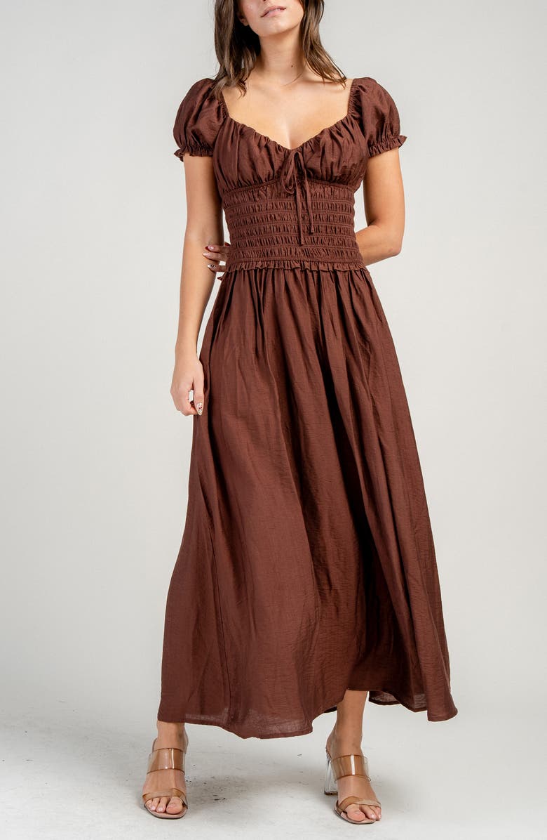Beivy Smocked Drop Waist Maxi Dress, Alternate, color, Chocolate