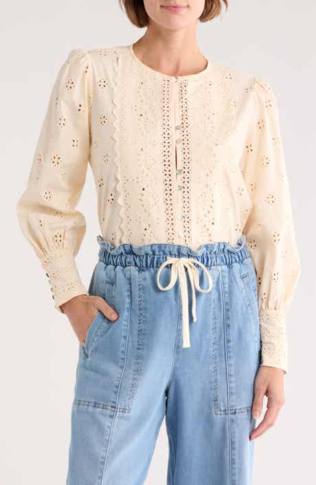 INDUSTRY REPUBLIC CLOTHING Long Sleeve Embroidered Eyelet Shirt